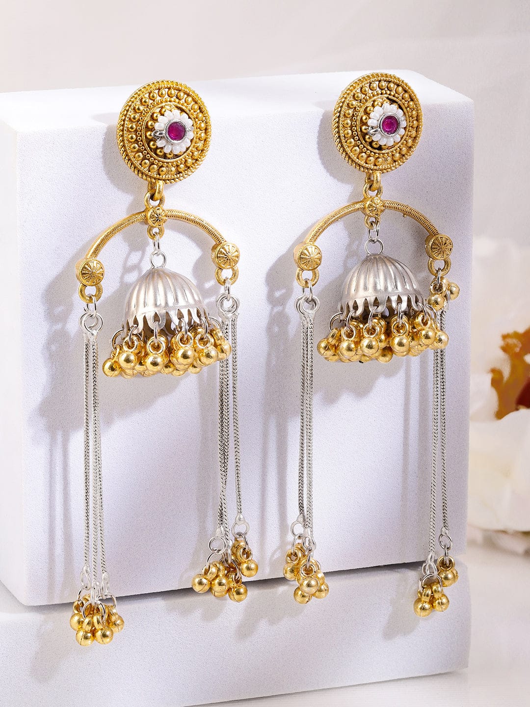 Oxidised Ruby Charm Dangle Jhumkas フリーサイズ
