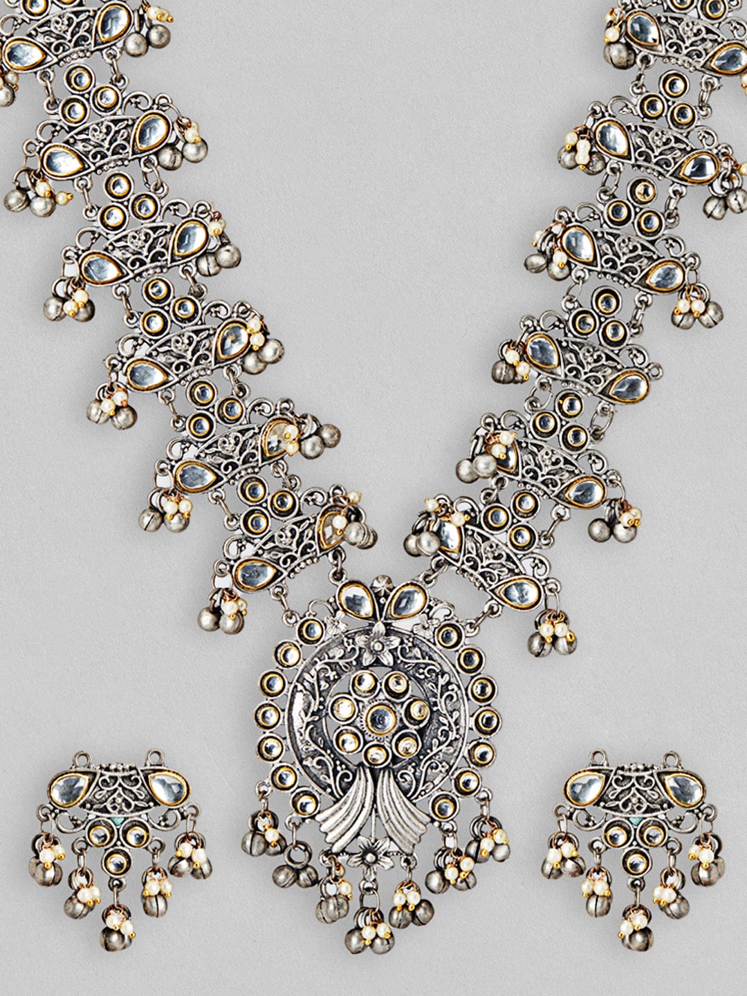 Rubans Dual Toned Necklace Set With Elegant Design And Silver Beads Silver