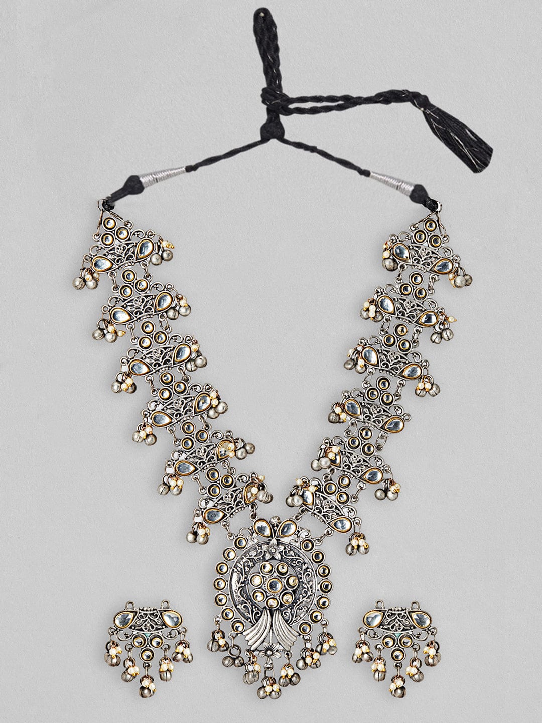 Rubans Dual Toned Necklace Set With Elegant Design And Silver Beads Silver