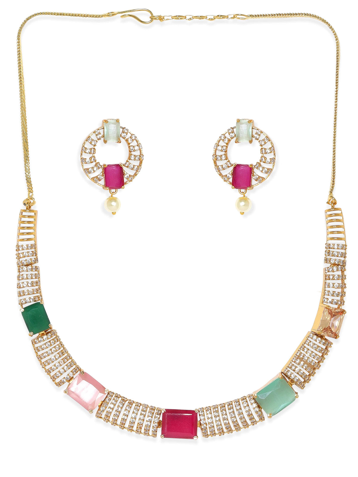 Multicolor American Diamond Zirconia Necklace Set Multi Color