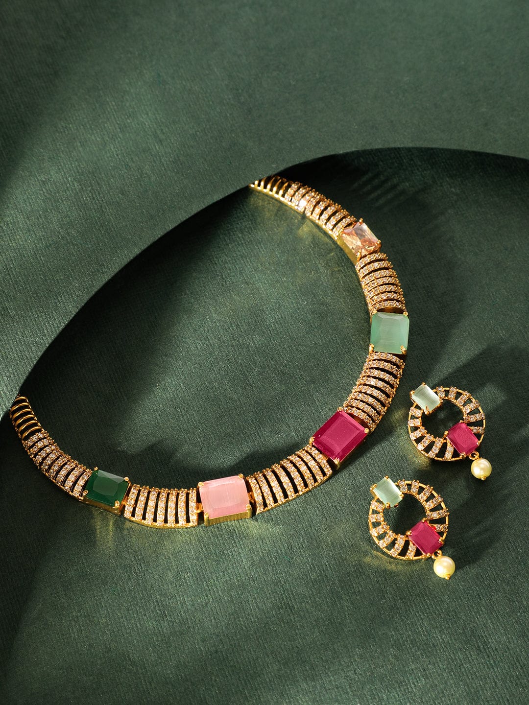Multicolor American Diamond Zirconia Necklace Set Multi Color
