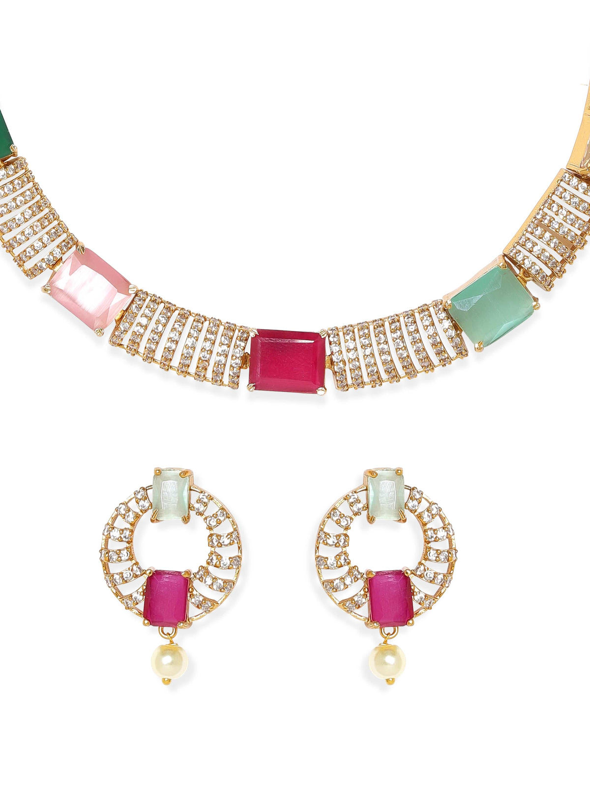 Multicolor American Diamond Zirconia Necklace Set Multi Color
