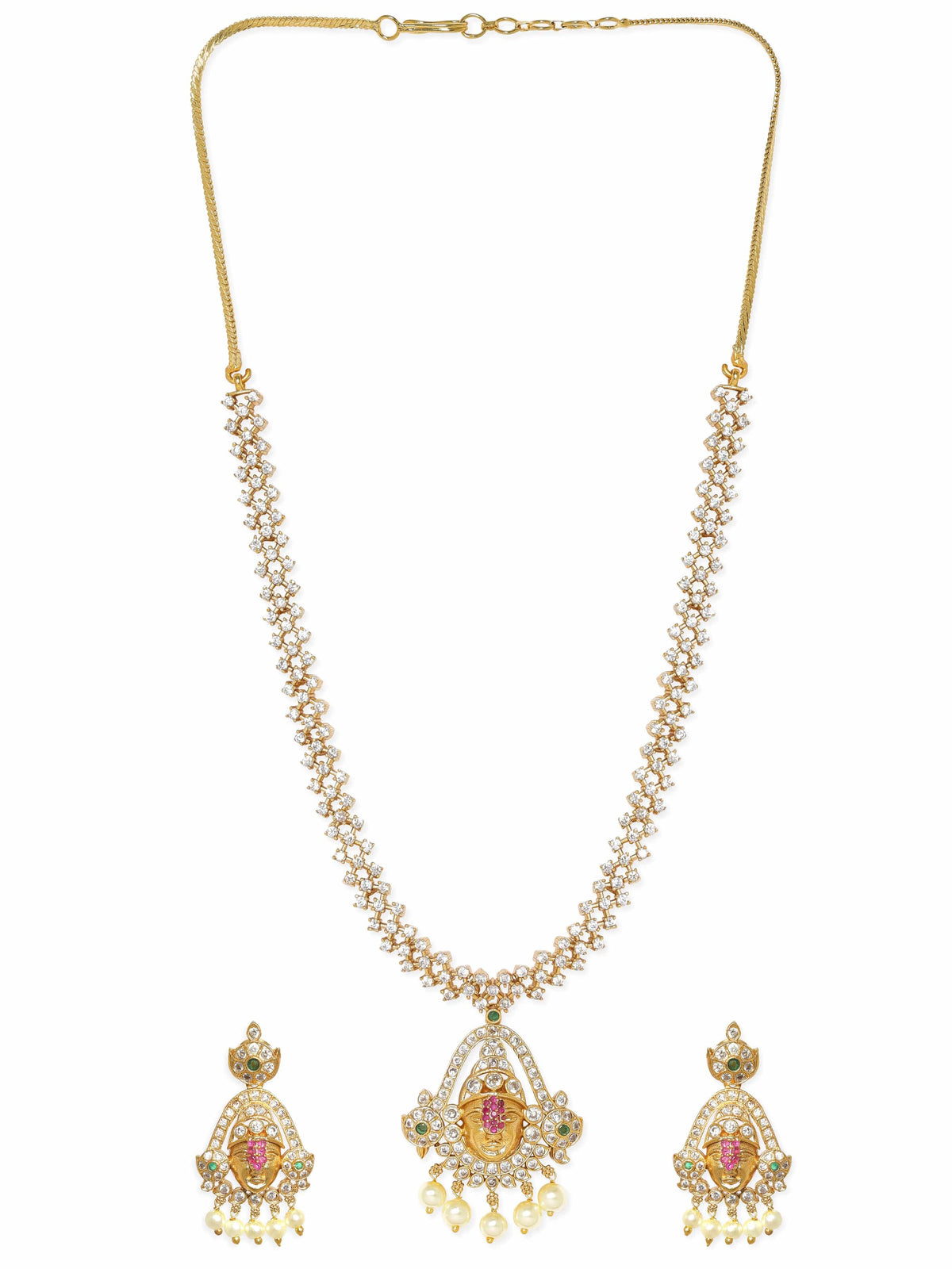 Temple Necklace Set with Pearl Drops Gold