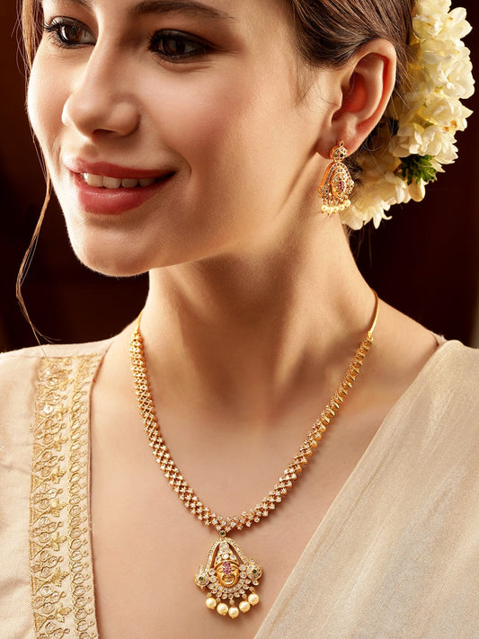 Temple Necklace Set with Pearl Drops Gold