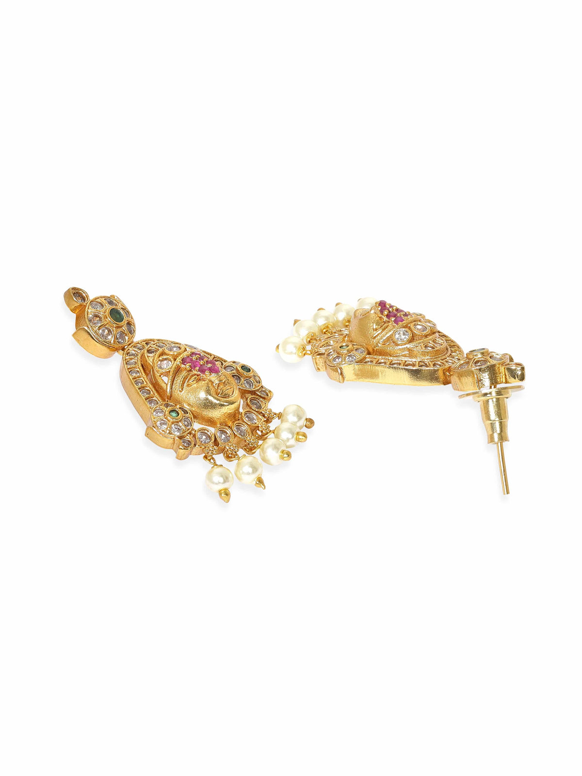 Temple Necklace Set with Pearl Drops Gold