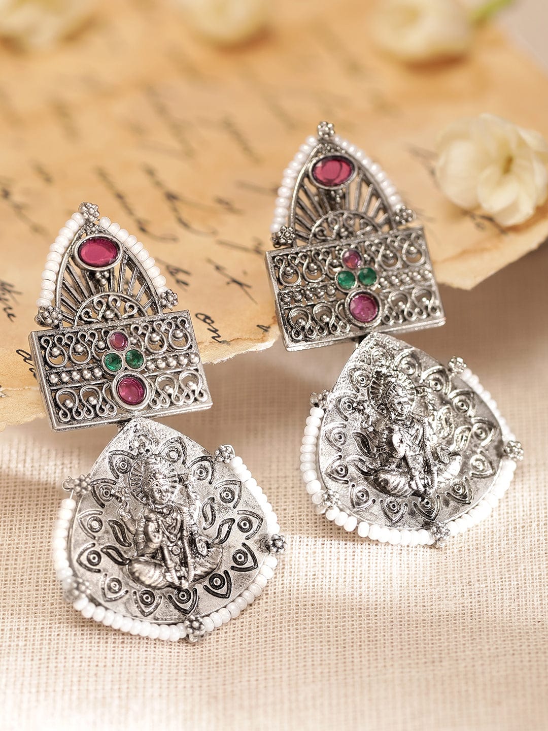 【Rubans】 Enchanted Elegance Oxidised Silver Plated Kempstone Pearl Beaded Earrings｜オキシダイズド シルバーメッキ ケンプストーン パールビーズ イヤリング