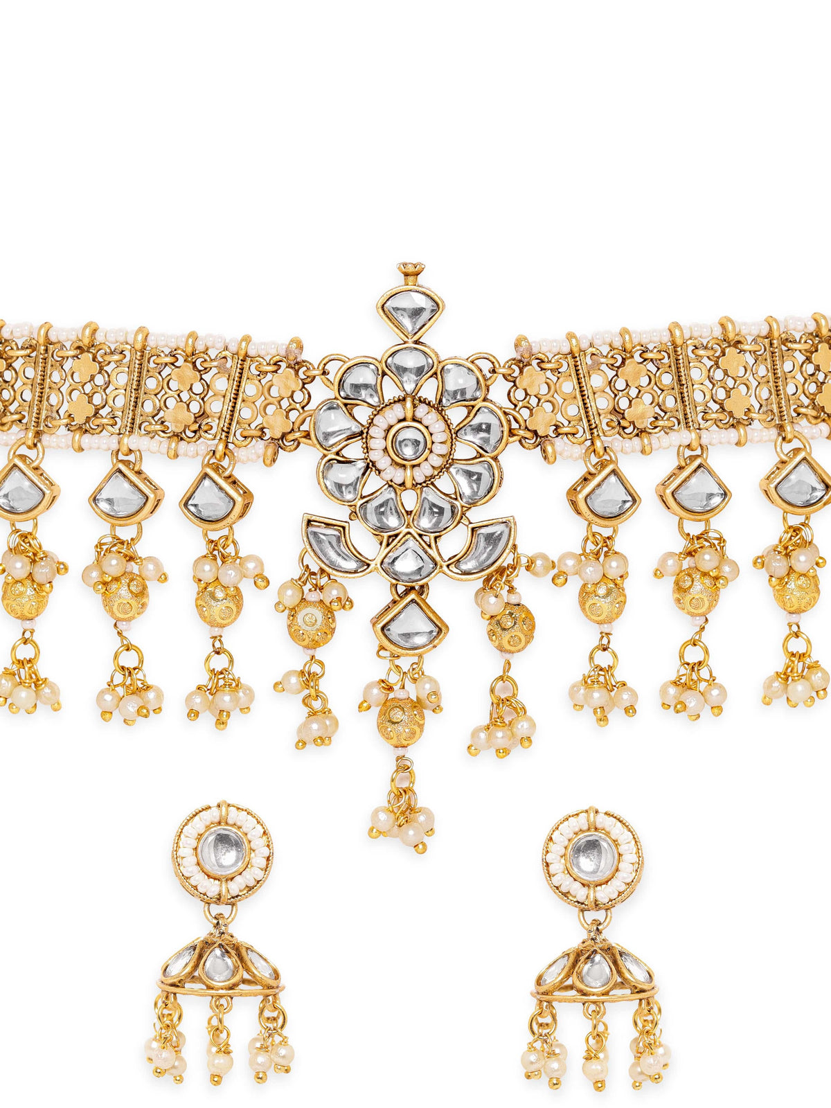 Royal Kundan Contemporary Necklace Set Gold
