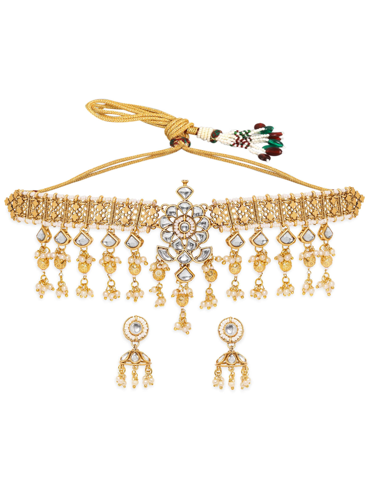 Royal Kundan Contemporary Necklace Set Gold