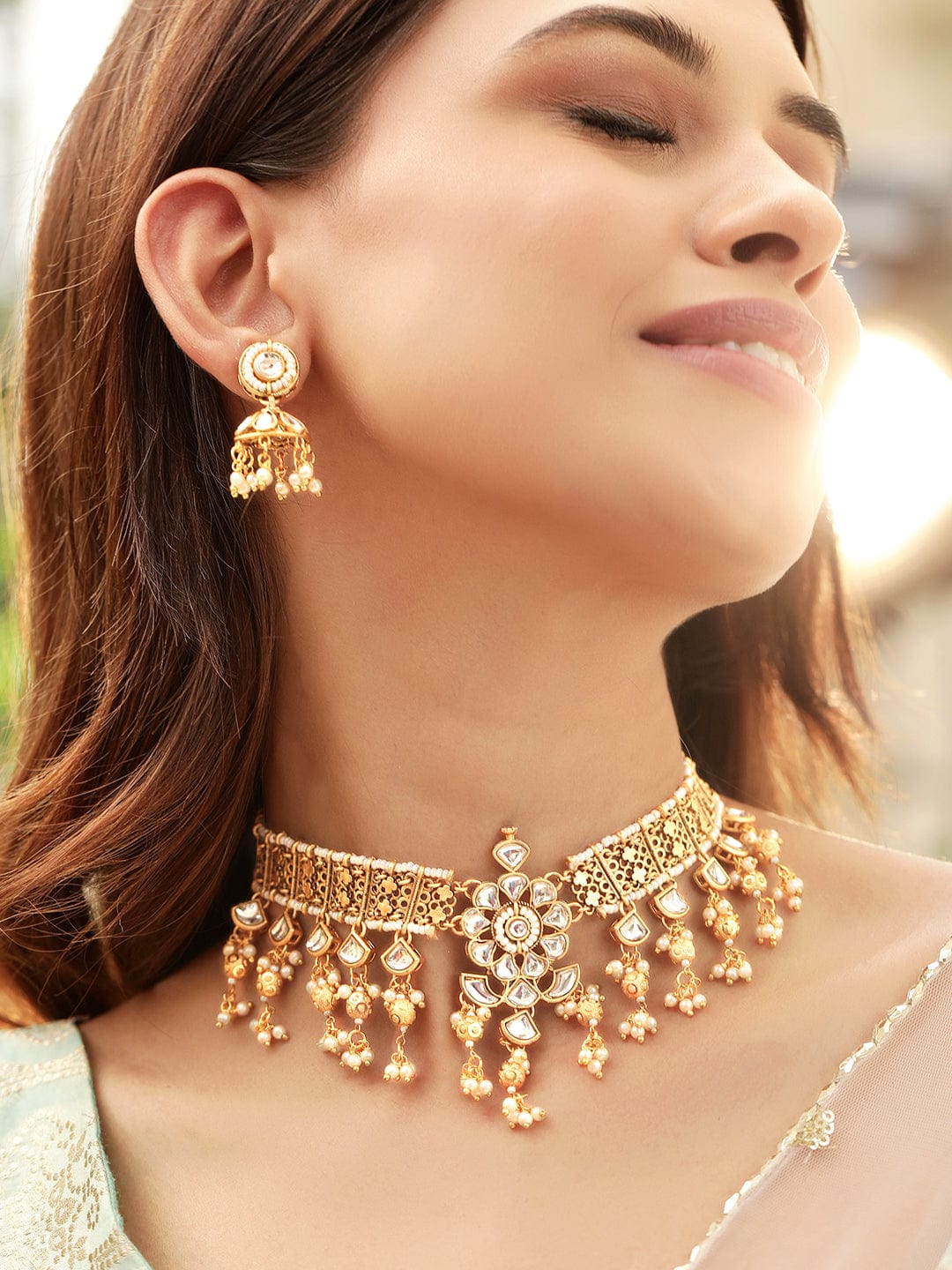 Royal Kundan Contemporary Necklace Set Gold