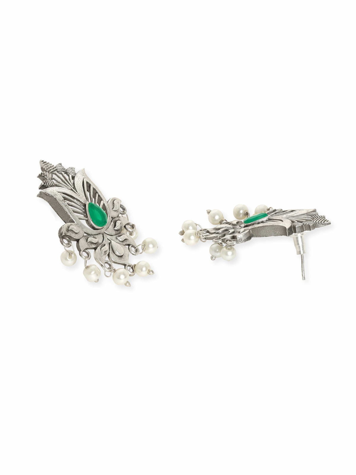 Boho Bloom Green Oxidised Earrings Silver::Green