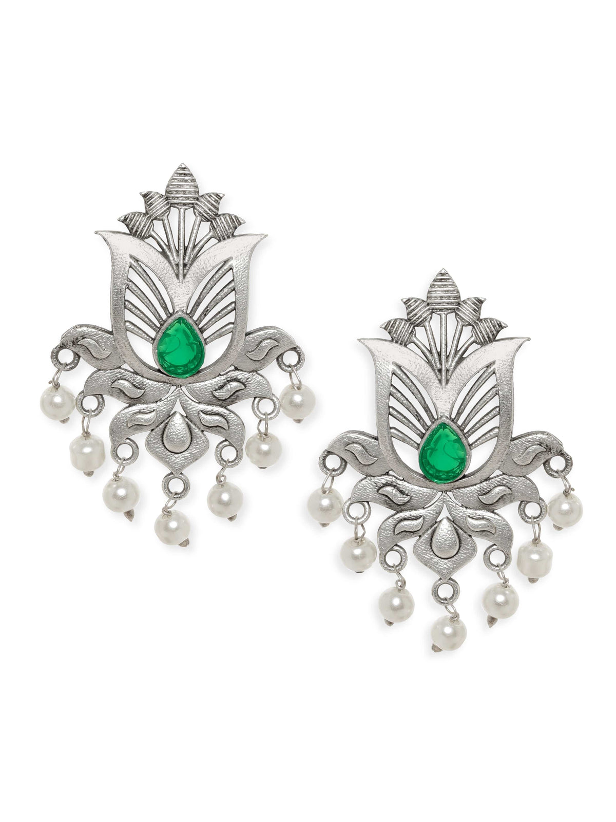 Boho Bloom Green Oxidised Earrings Silver::Green