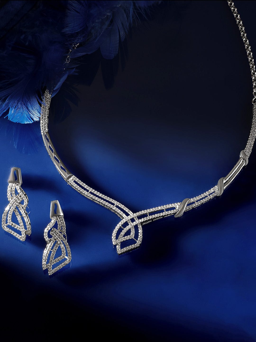 American Diamond Zirconia Necklace Set Silver