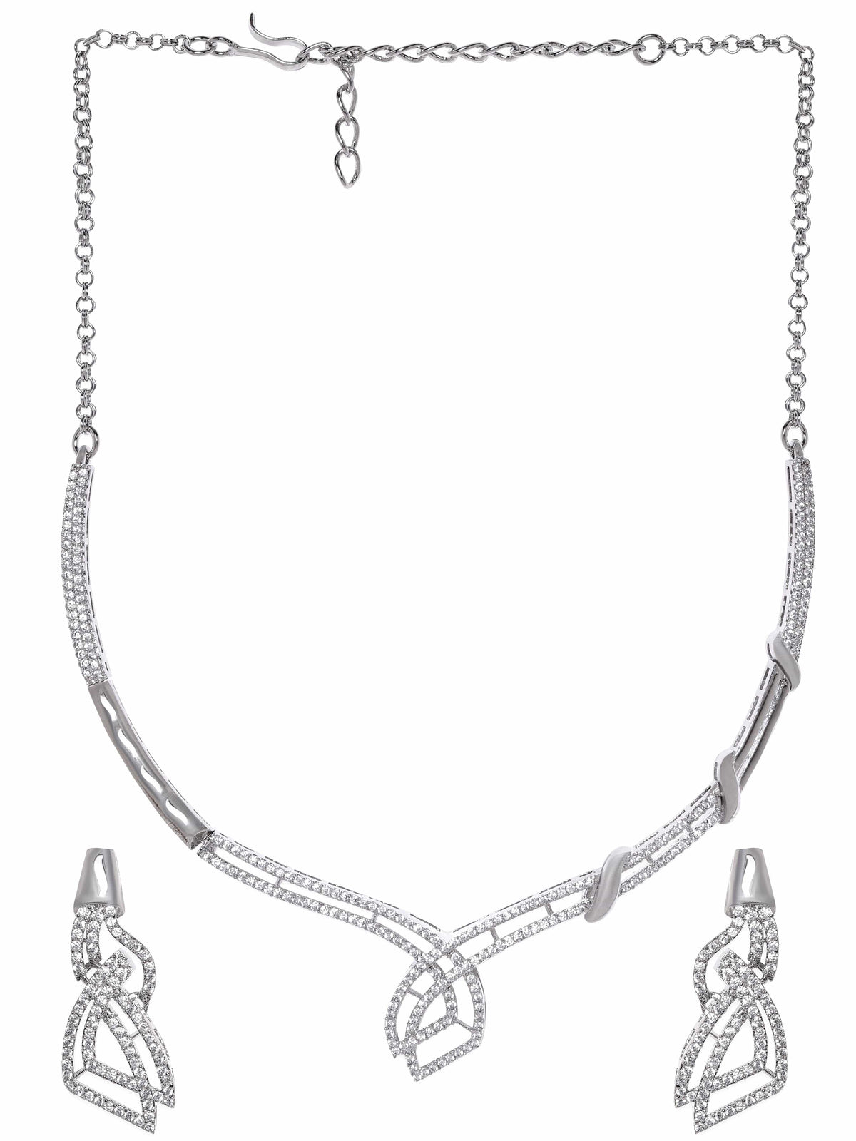 American Diamond Zirconia Necklace Set Silver