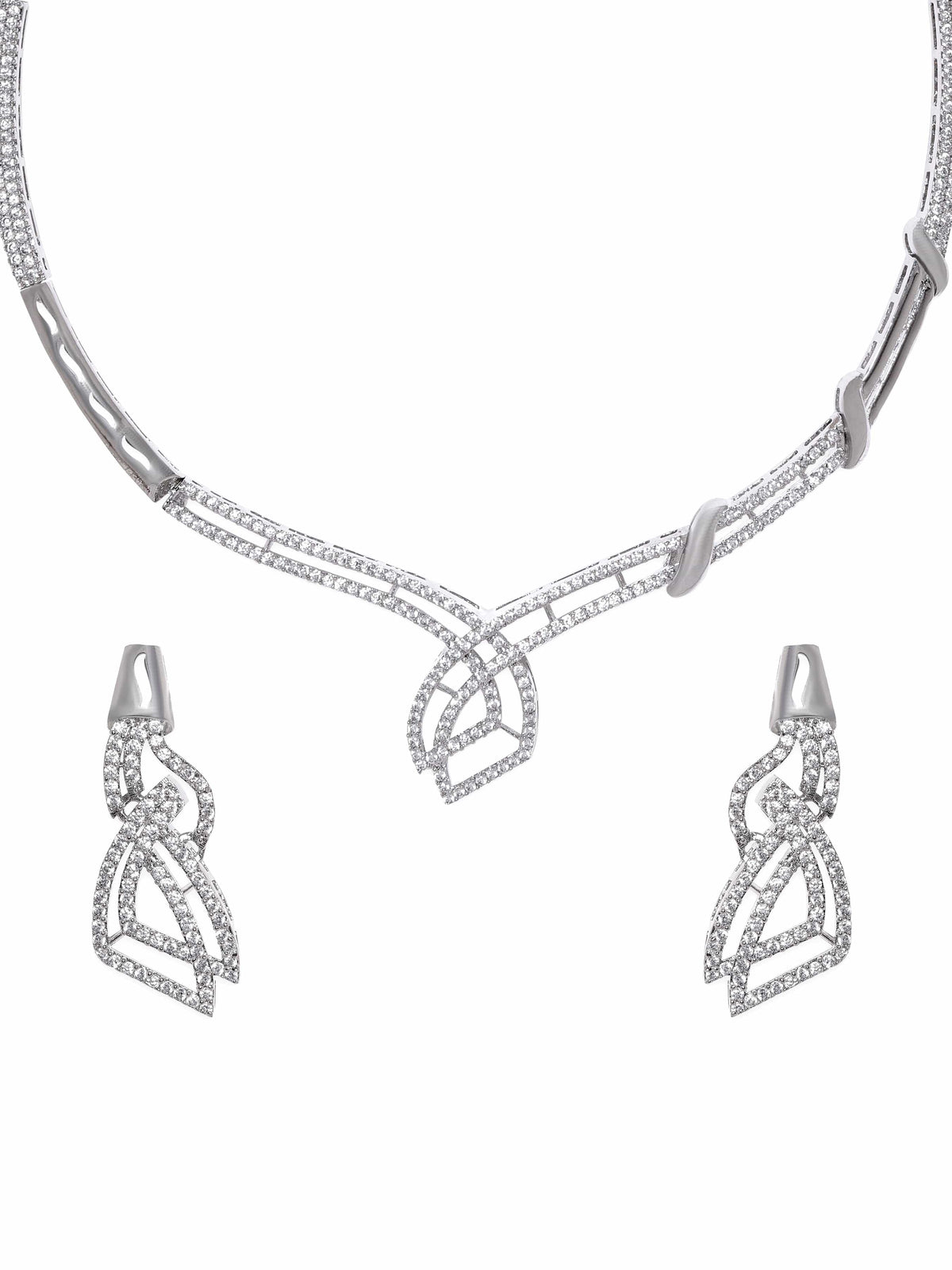 American Diamond Zirconia Necklace Set Silver