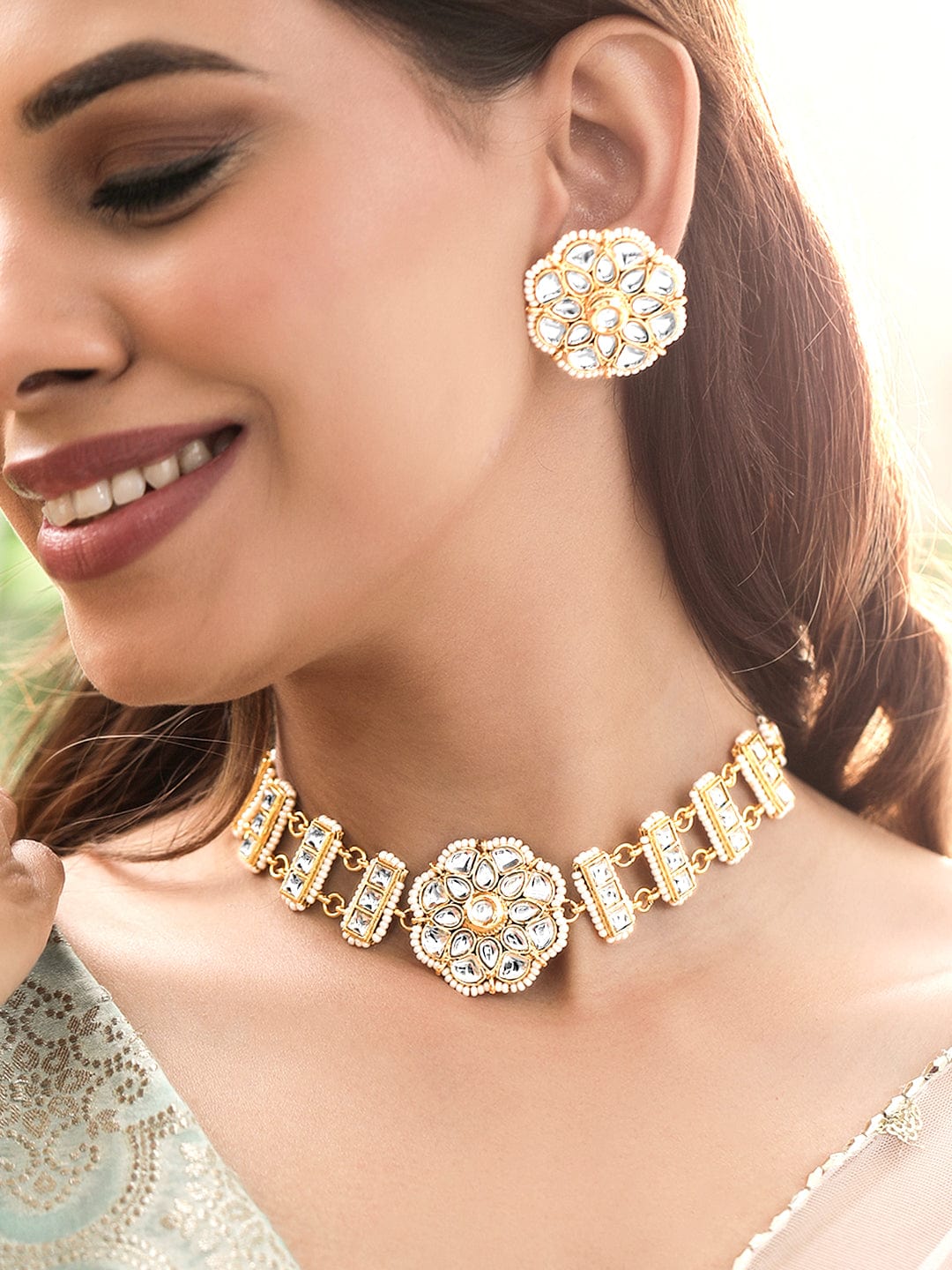 Heritage White Kundan Choker Set Gold