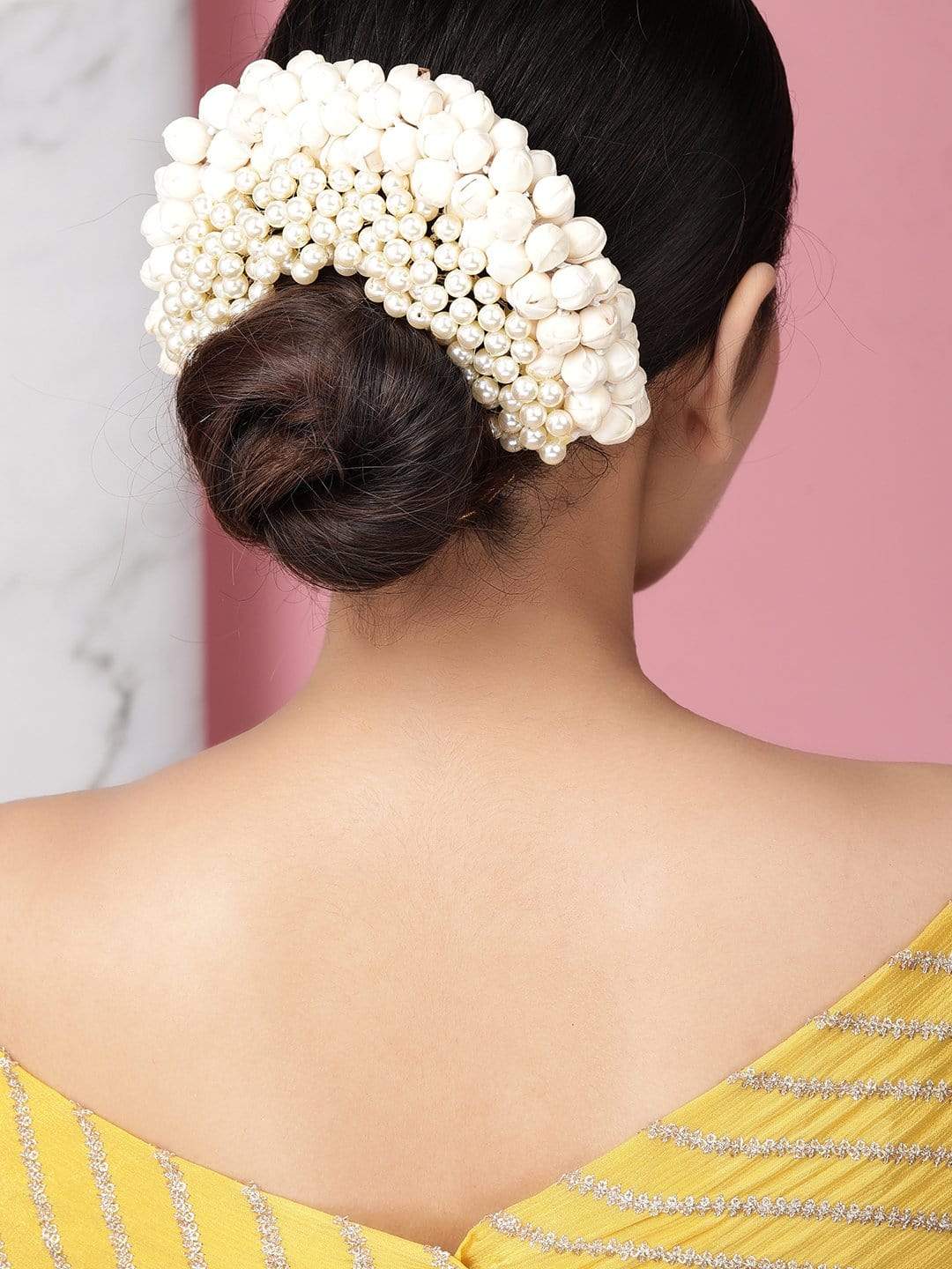 Rubans Faux Flower and Beads Occasion Hair Pin White