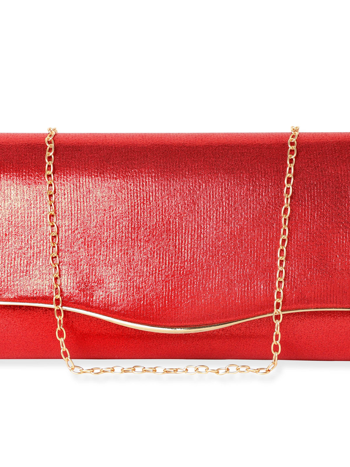 Rubans Fiery Opulence Red Textured Glossy Clutch Bag Red
