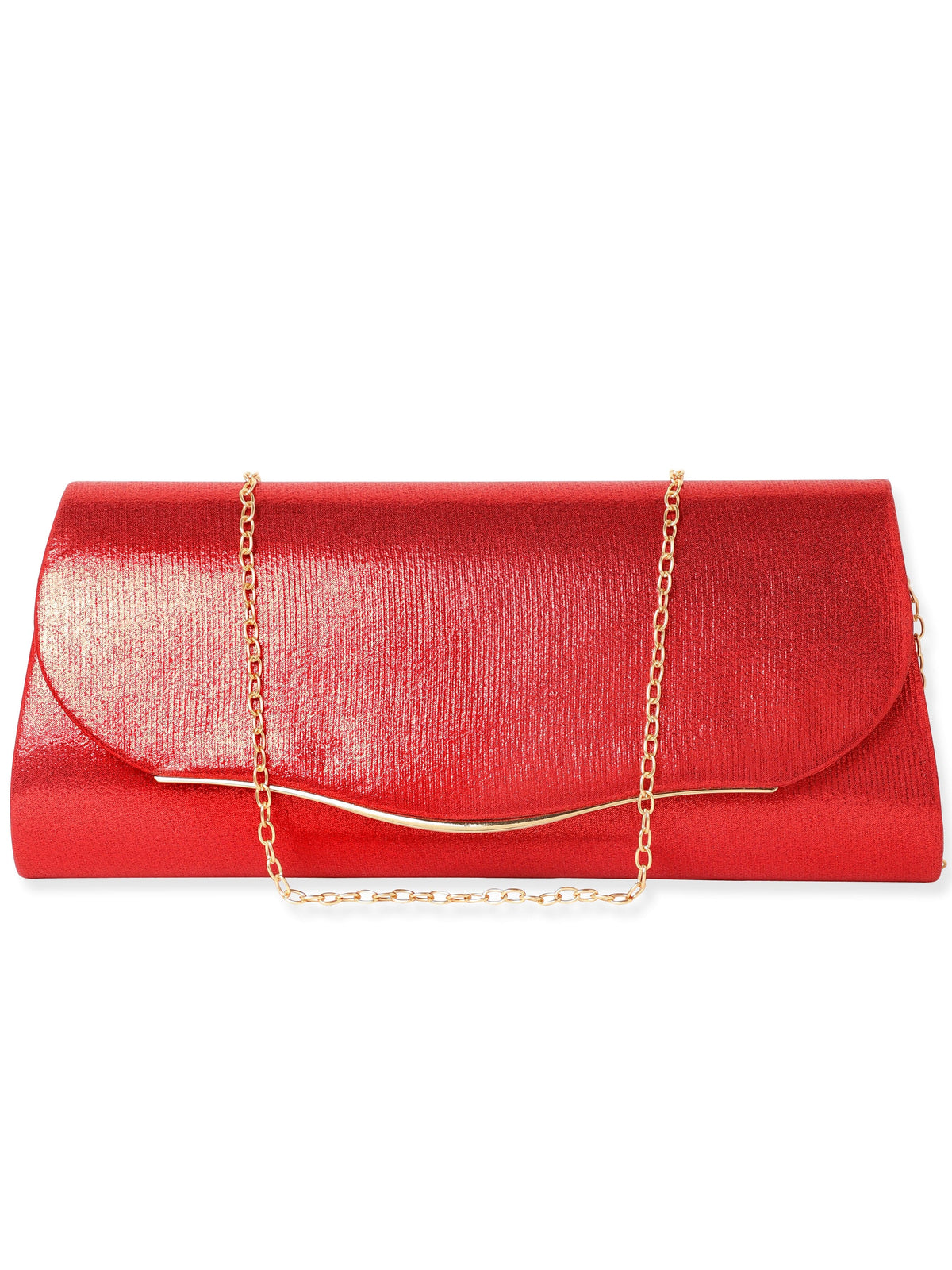 Rubans Fiery Opulence Red Textured Glossy Clutch Bag Red