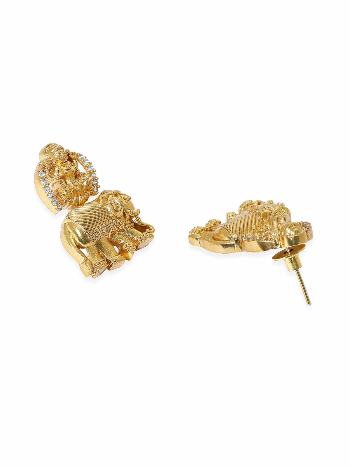 Traditional Temple Necklace Set with Elephant Motifs Gold
