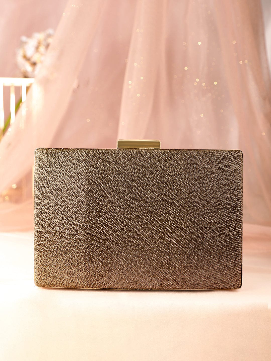 Rubans Gilded Glamour Handcrafted Shimmery Clutch Bag Brown