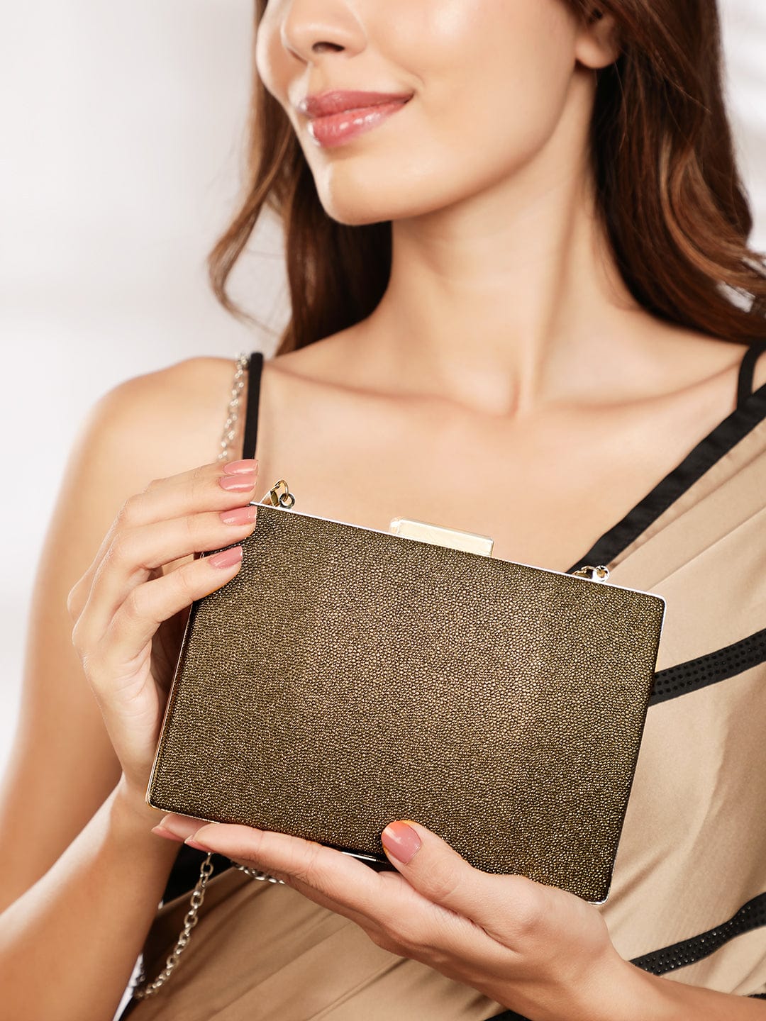 Rubans Gilded Glamour Handcrafted Shimmery Clutch Bag Brown
