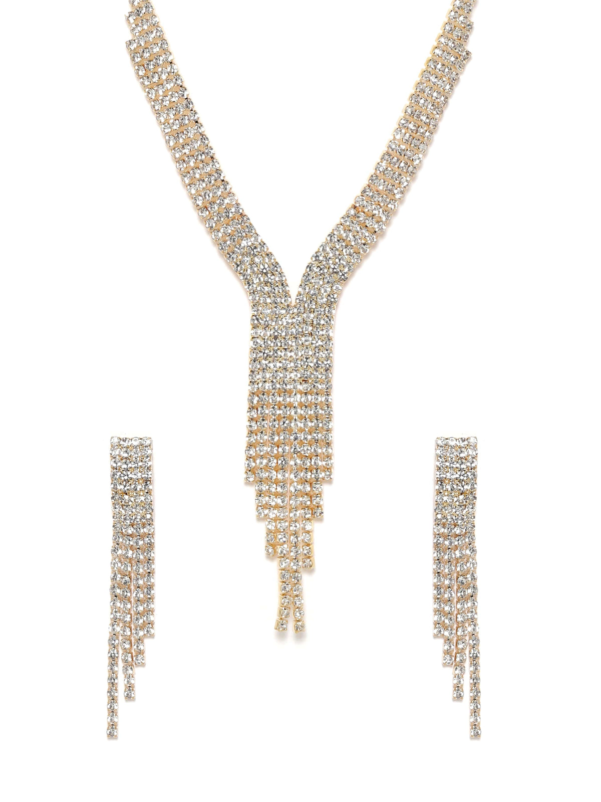 American Diamond Zirconia White Necklace Set Gold