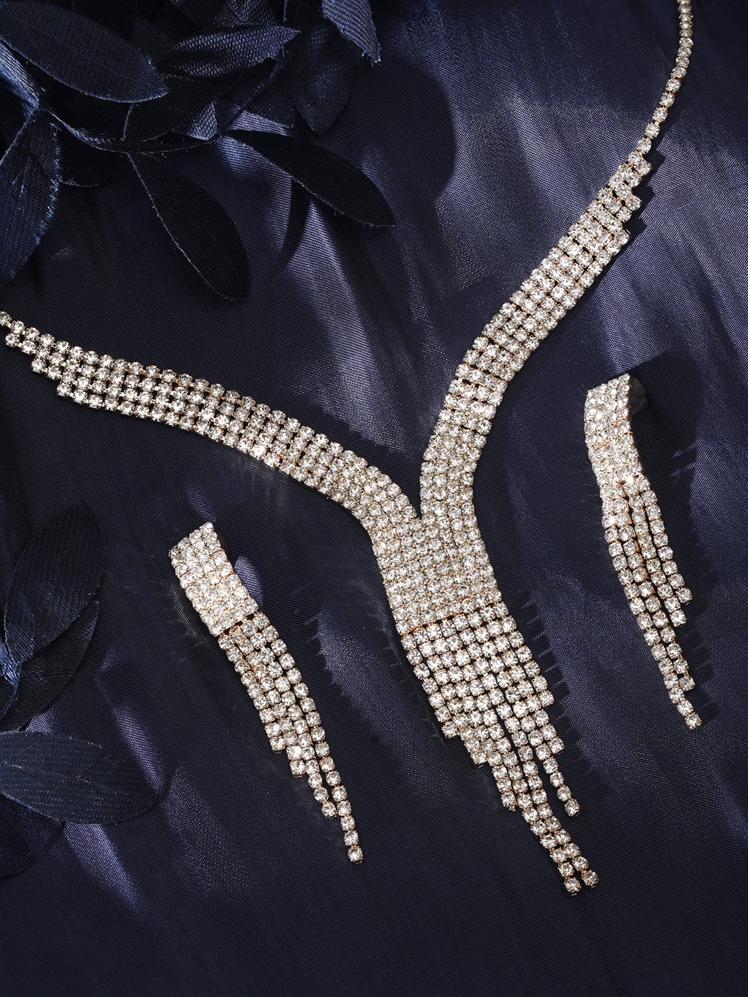 American Diamond Zirconia White Necklace Set Gold