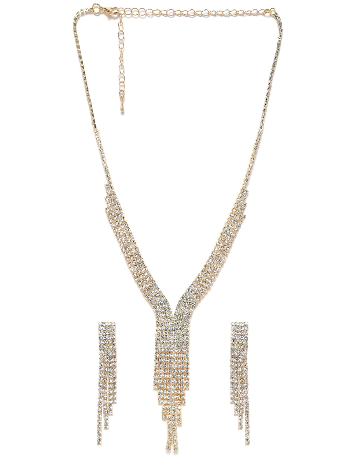 American Diamond Zirconia White Necklace Set Gold