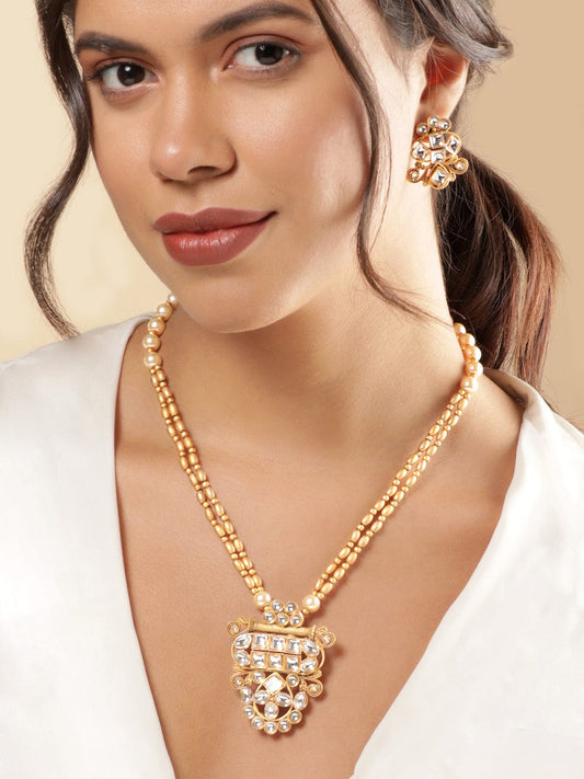 Golden Silhouette in Ivory Kundan Necklace Set Gold