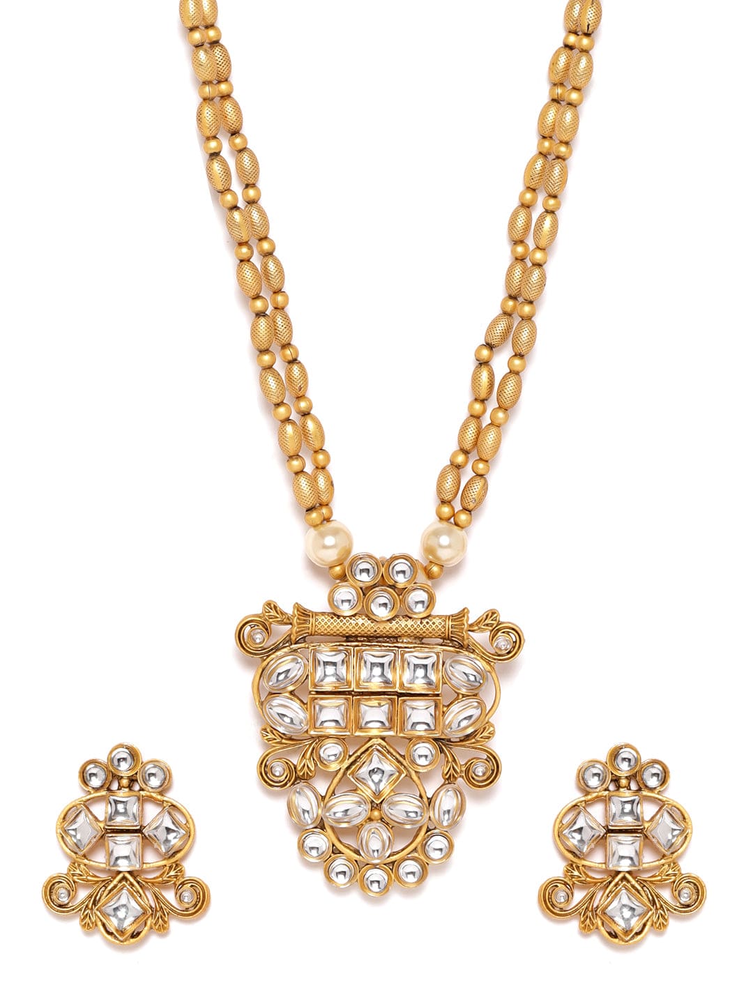 Golden Silhouette in Ivory Kundan Necklace Set Gold