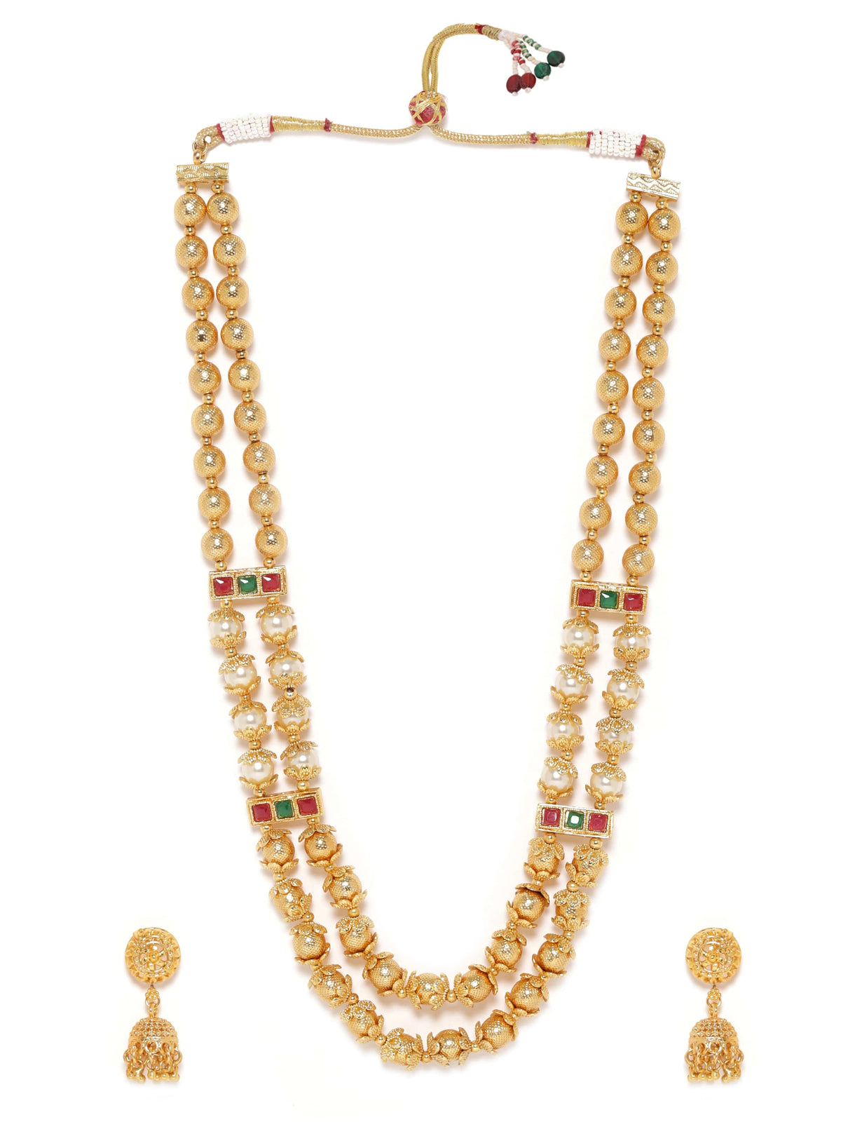 Gold Beaded Layered Necklace Set Gold
