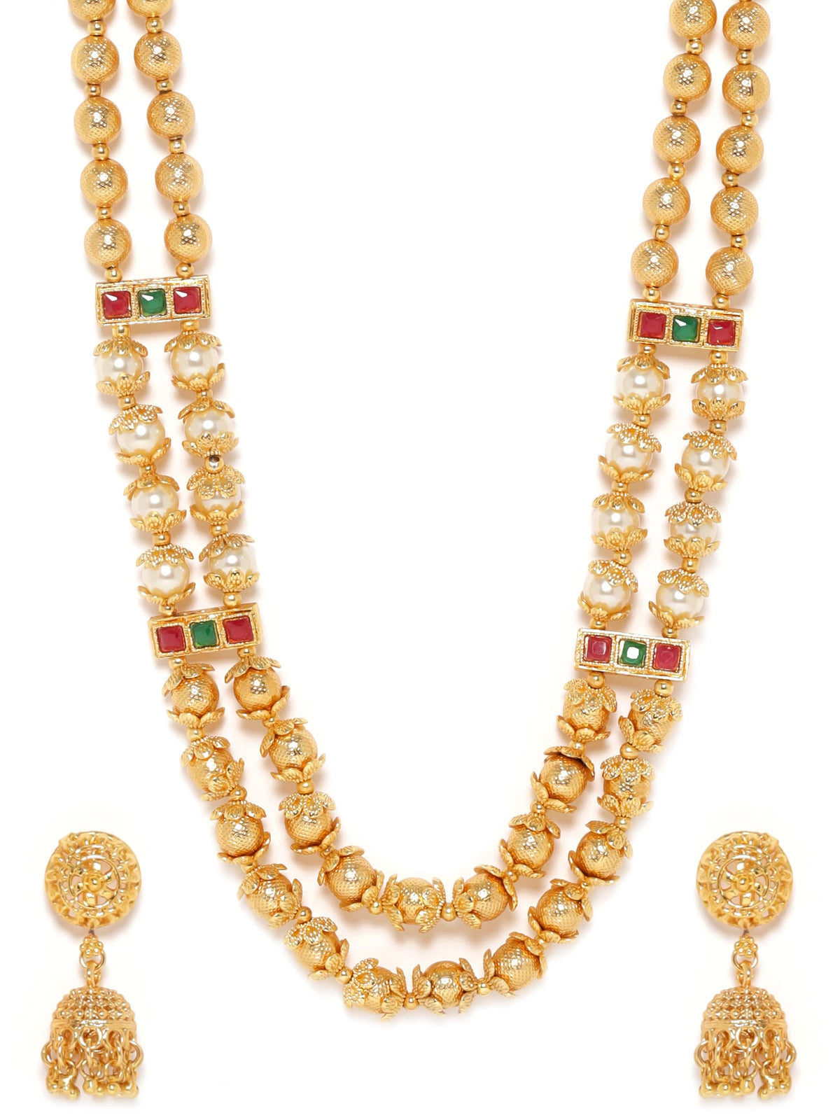 Gold Beaded Layered Necklace Set Gold