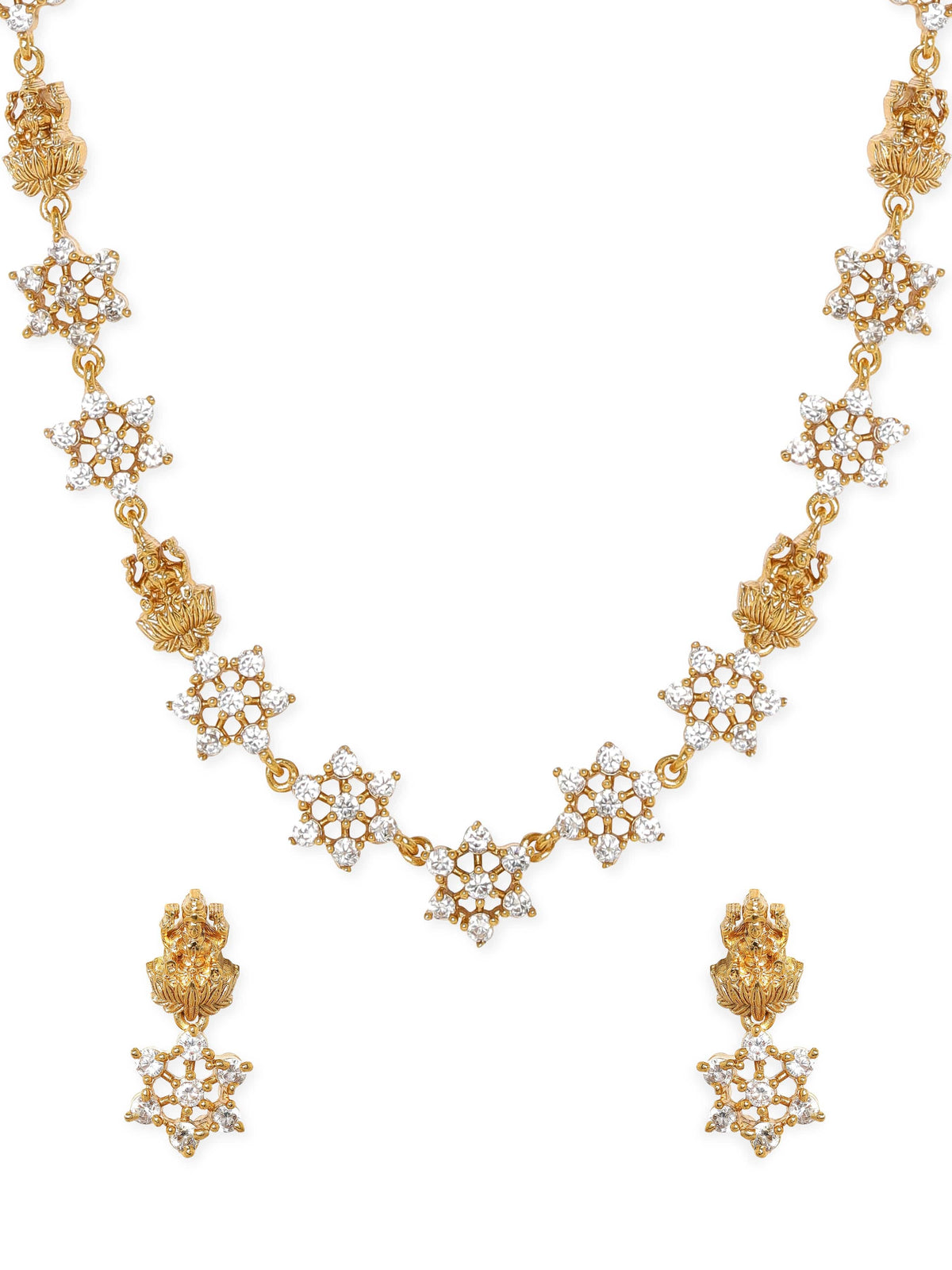 Cubic Zircon Temple Necklace Set Gold