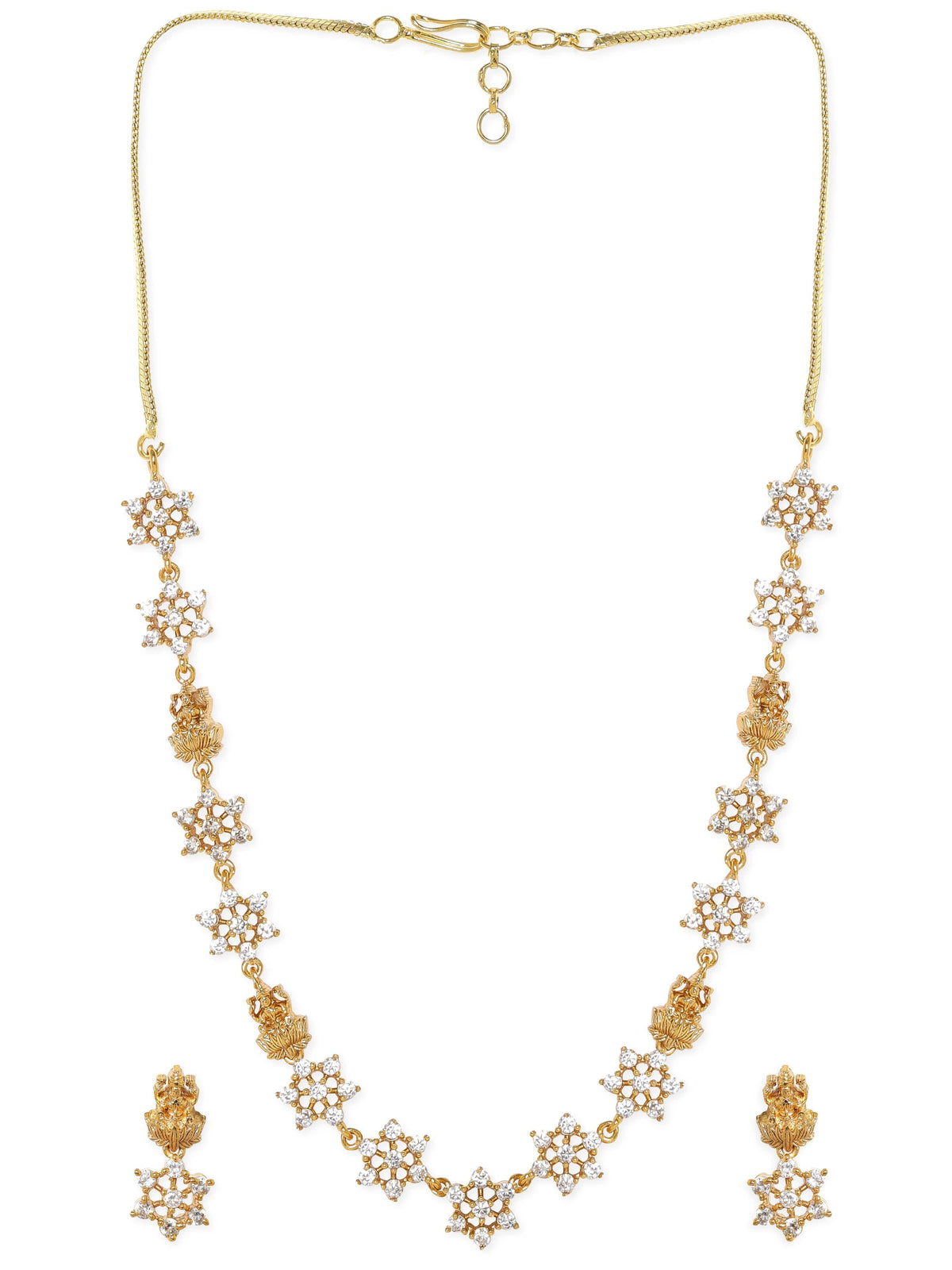 Cubic Zircon Temple Necklace Set Gold
