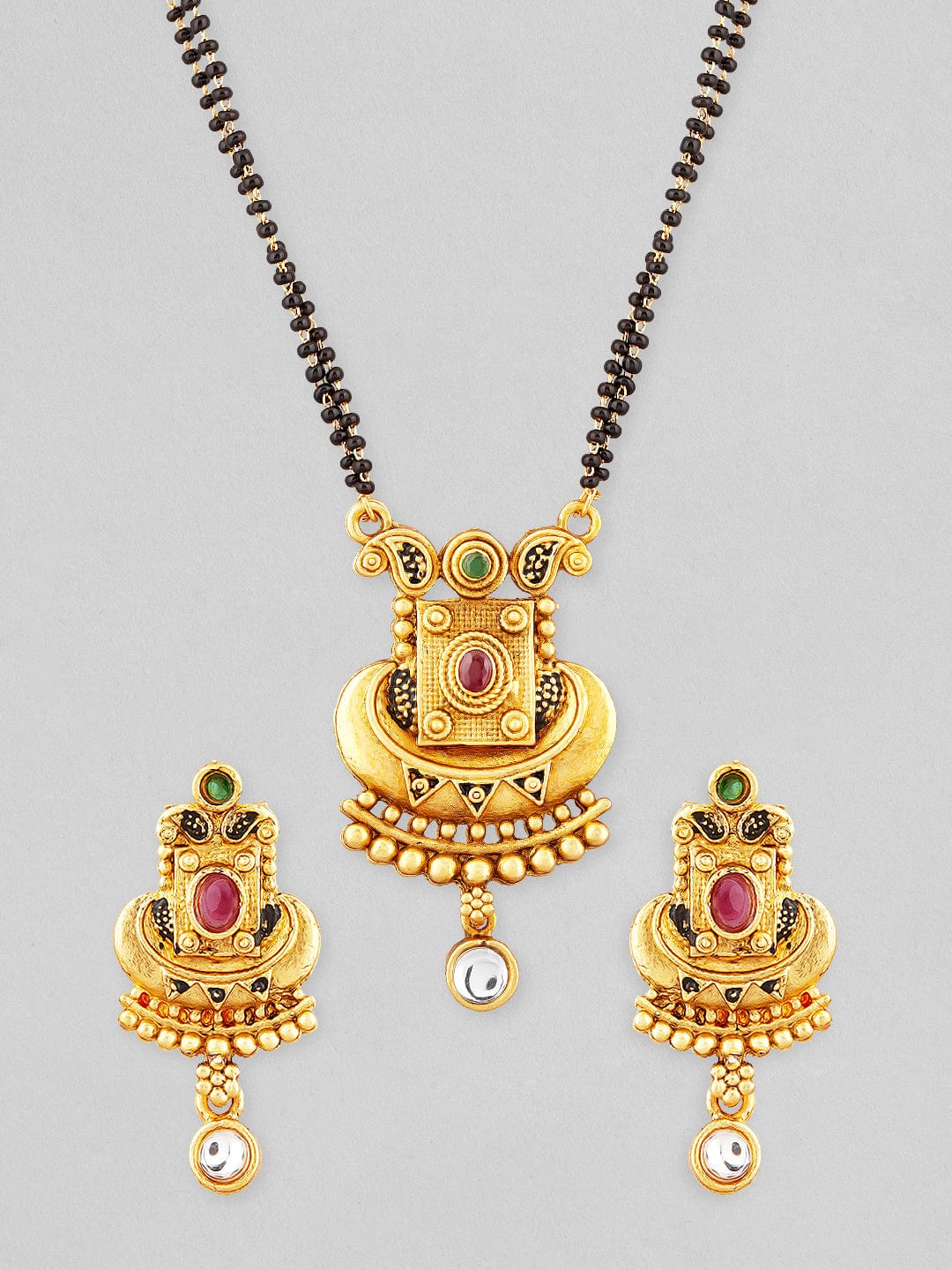 Gold Toned Mangalsutra With Earrings Gold