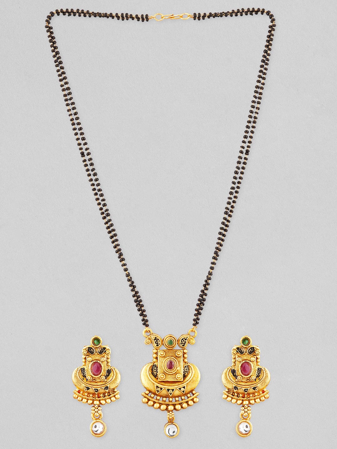 Gold Toned Mangalsutra With Earrings Gold