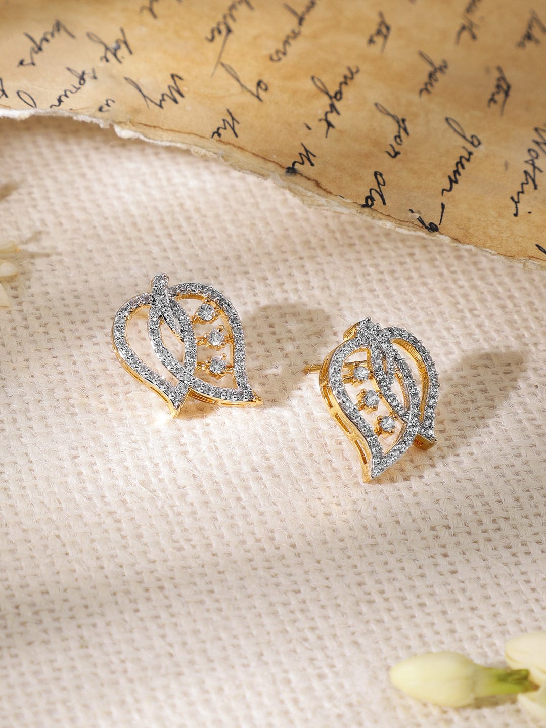 American Diamond Zirconia Leaf Motif Necklace Set Gold