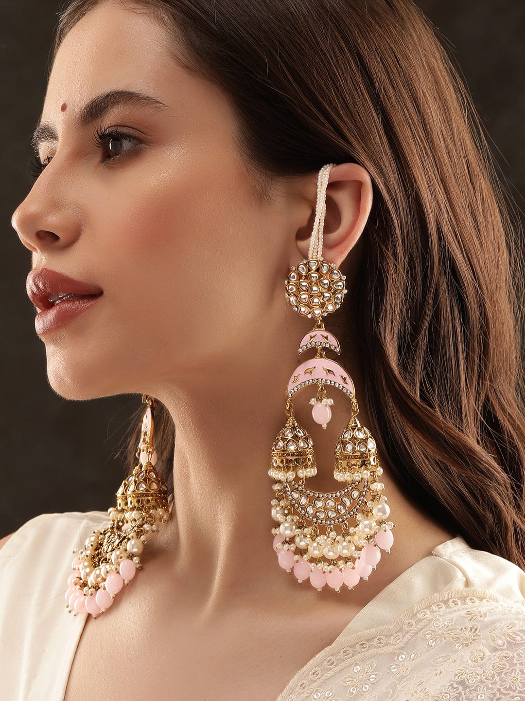 Rosy Glow Jhumka Chandbali Gold