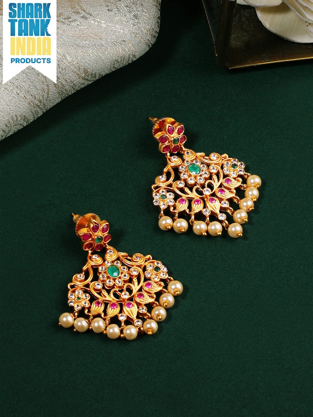 Rubans Gold Plated Elegant Pearl Embellished Drop Earring Multicolor