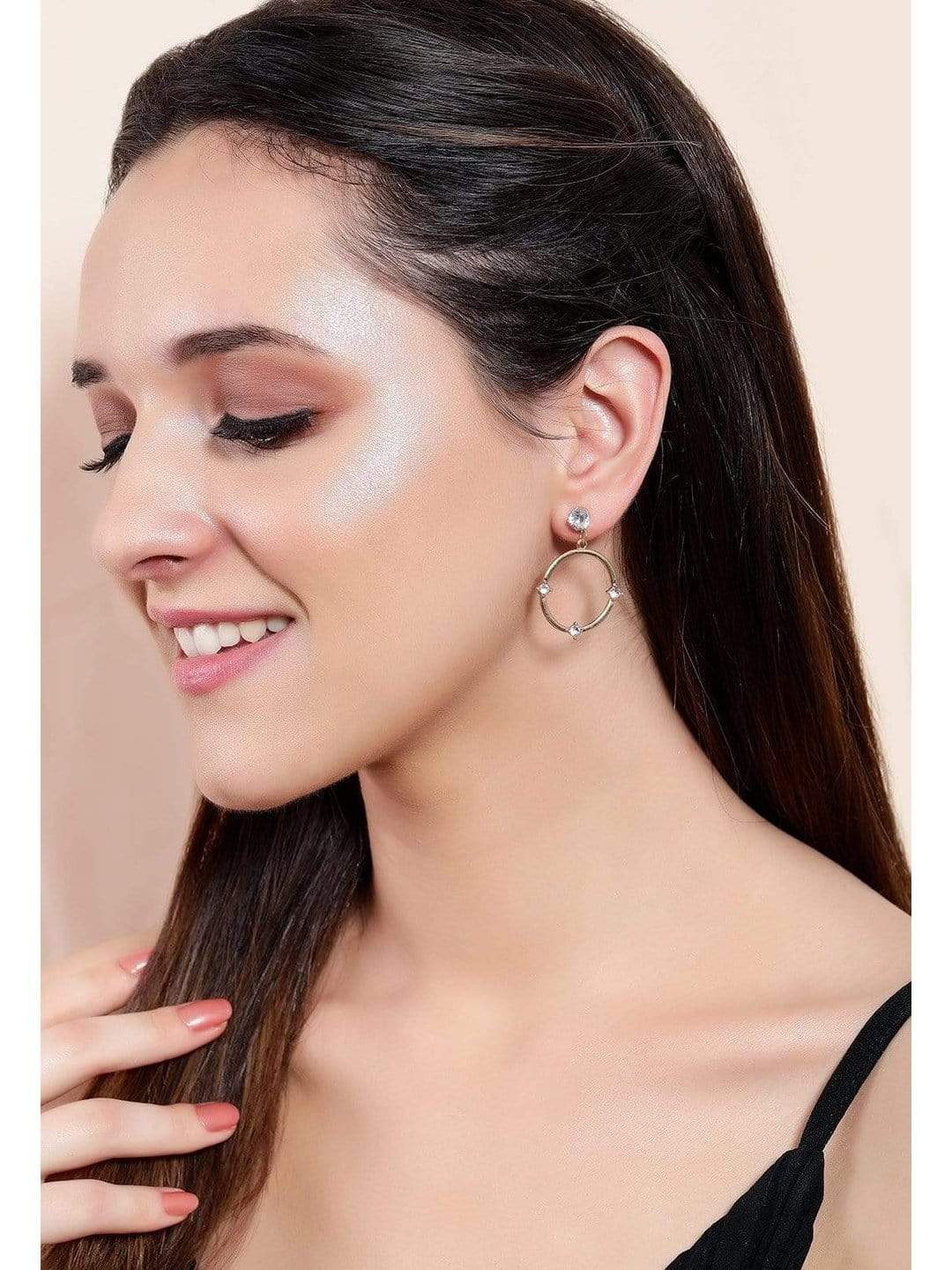 【Rubans】 Gold Plated Handcrafted CZ Stone Drop Earrings｜ゴールドメッキ ハンドクラフト CZストーン サークル ドロップイヤリング