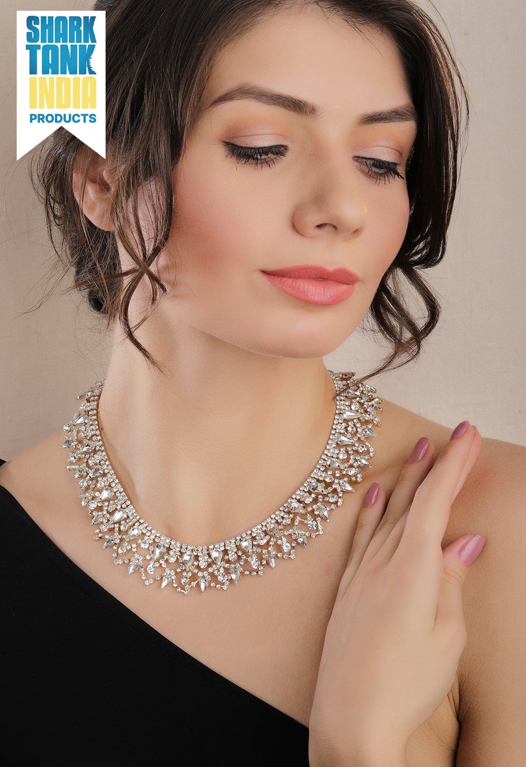 【Rubans】 Gold Plated Handcrafted Rhinestone Necklace｜ゴールドメッキ ハンドクラフト ラインストーン ネックレス