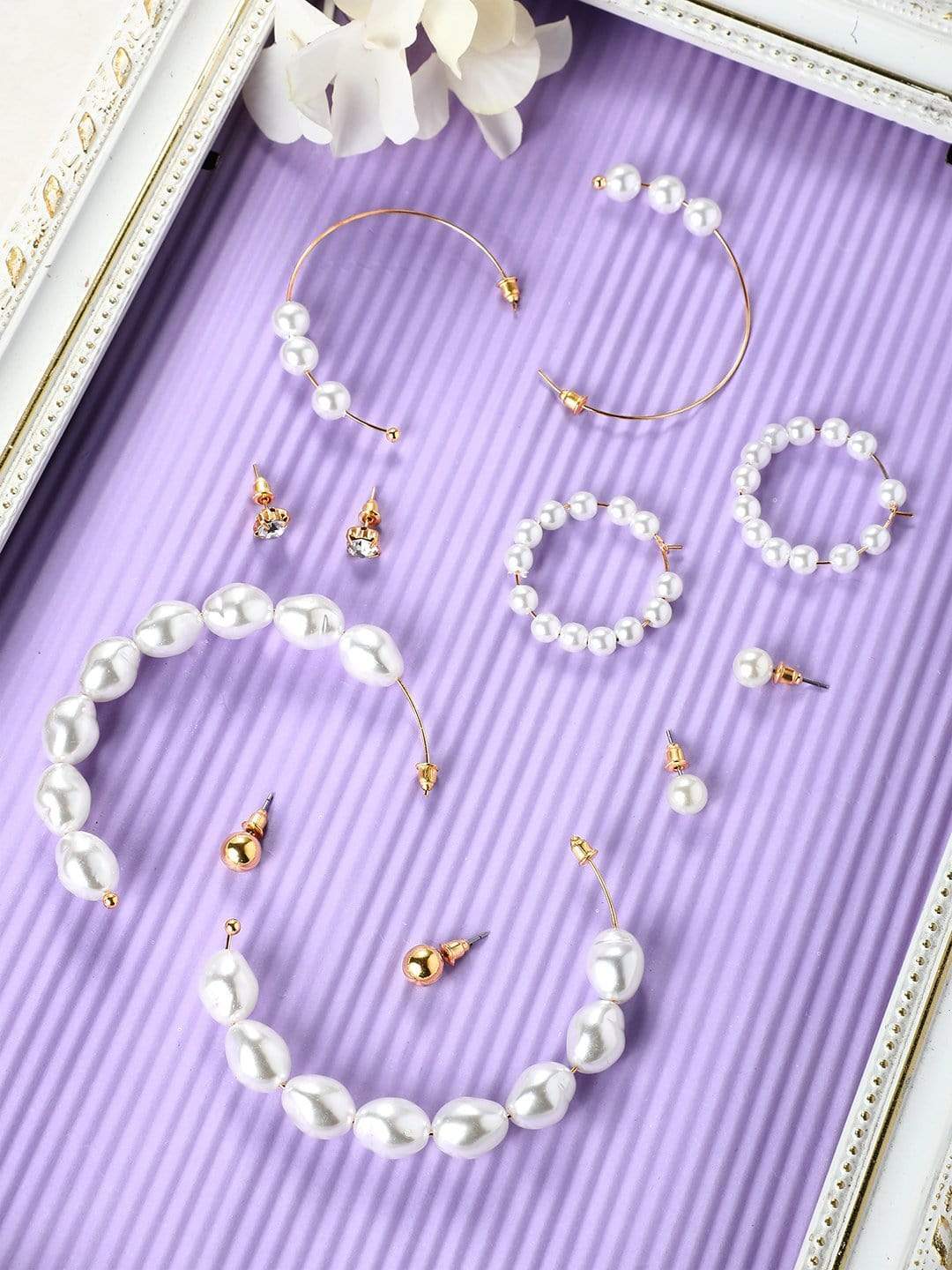 【Rubans】 Gold Plated Handcrafted Set of 6 Earrings｜ゴールドメッキ ハンドクラフト イヤリング 6組セット
