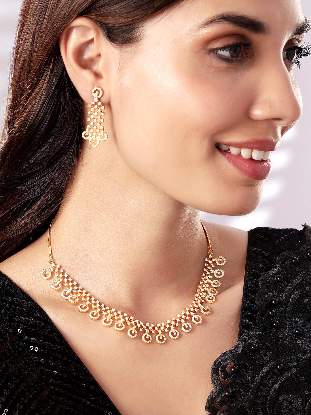 【Rubans】 Gold Plated Handcrafted Studded Necklace Set｜ゴールドメッキ ハンドクラフト ストーンスタッデッド ネックレスセット