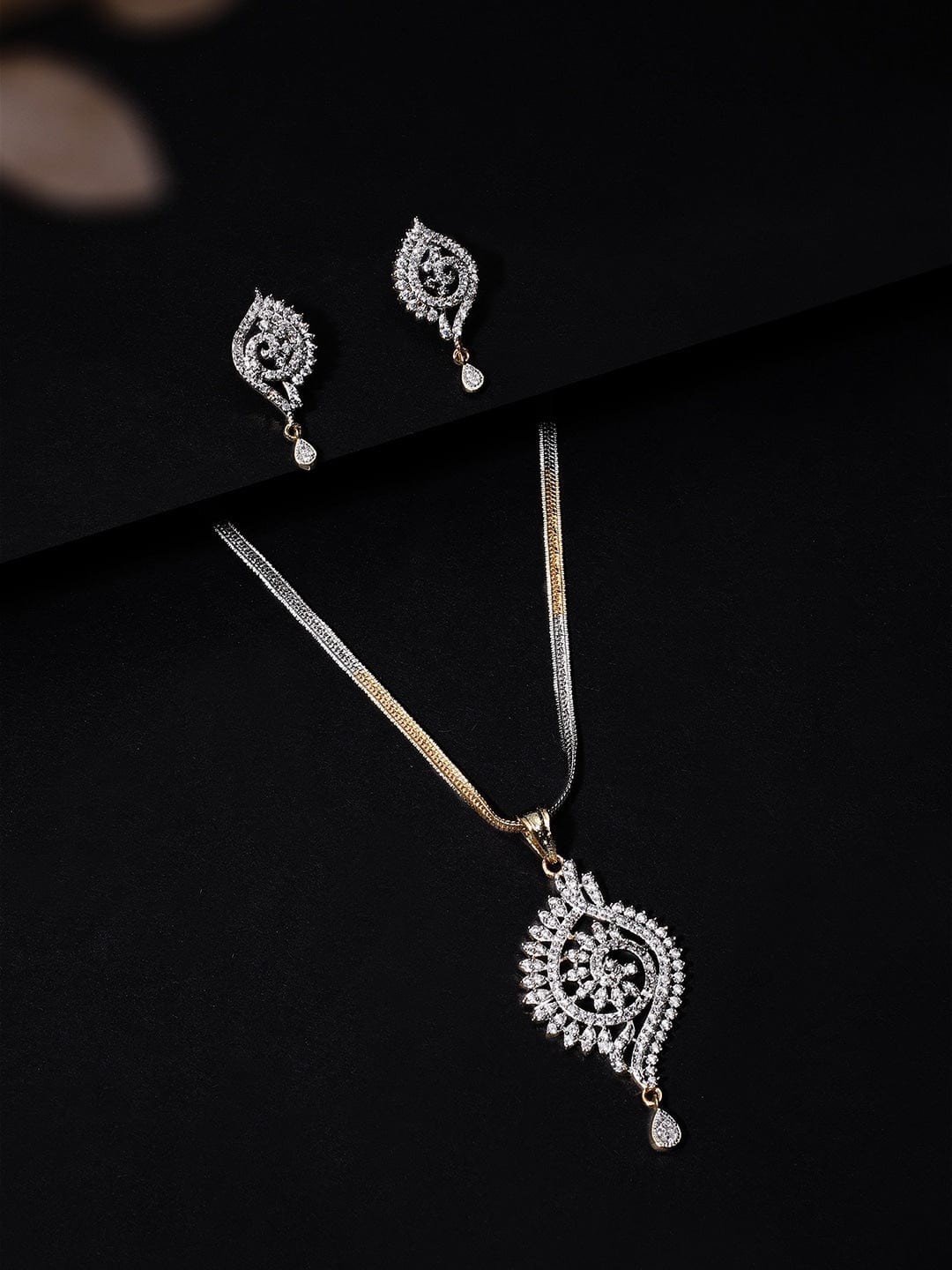 Rubans Gold Plated Handcrafted Zircon Stone Studded Peacock Necklace Set Gold