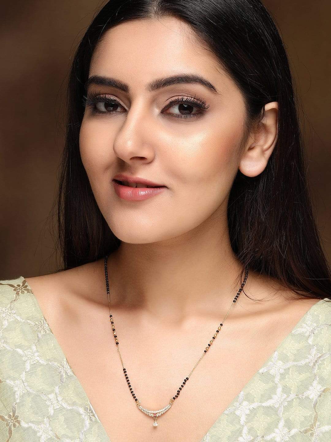 Rubans Gold Plated Handcrafted Zircon Studded & Black Beaded Mangalsutra Gold