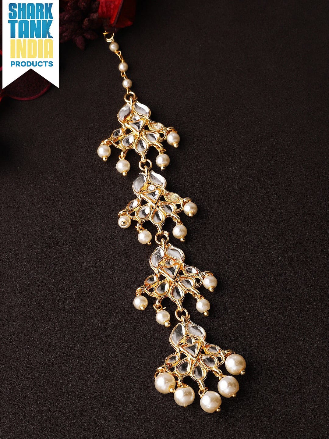 Rubans Gold Plated Pearl Statement Maangtika Gold