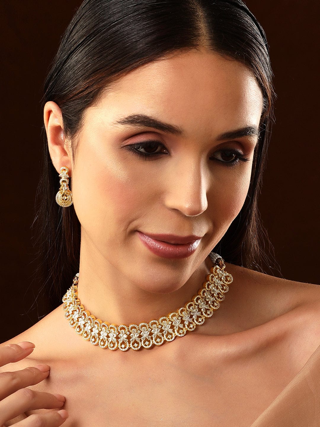 American Diamond Zirconia Choker Set Silver