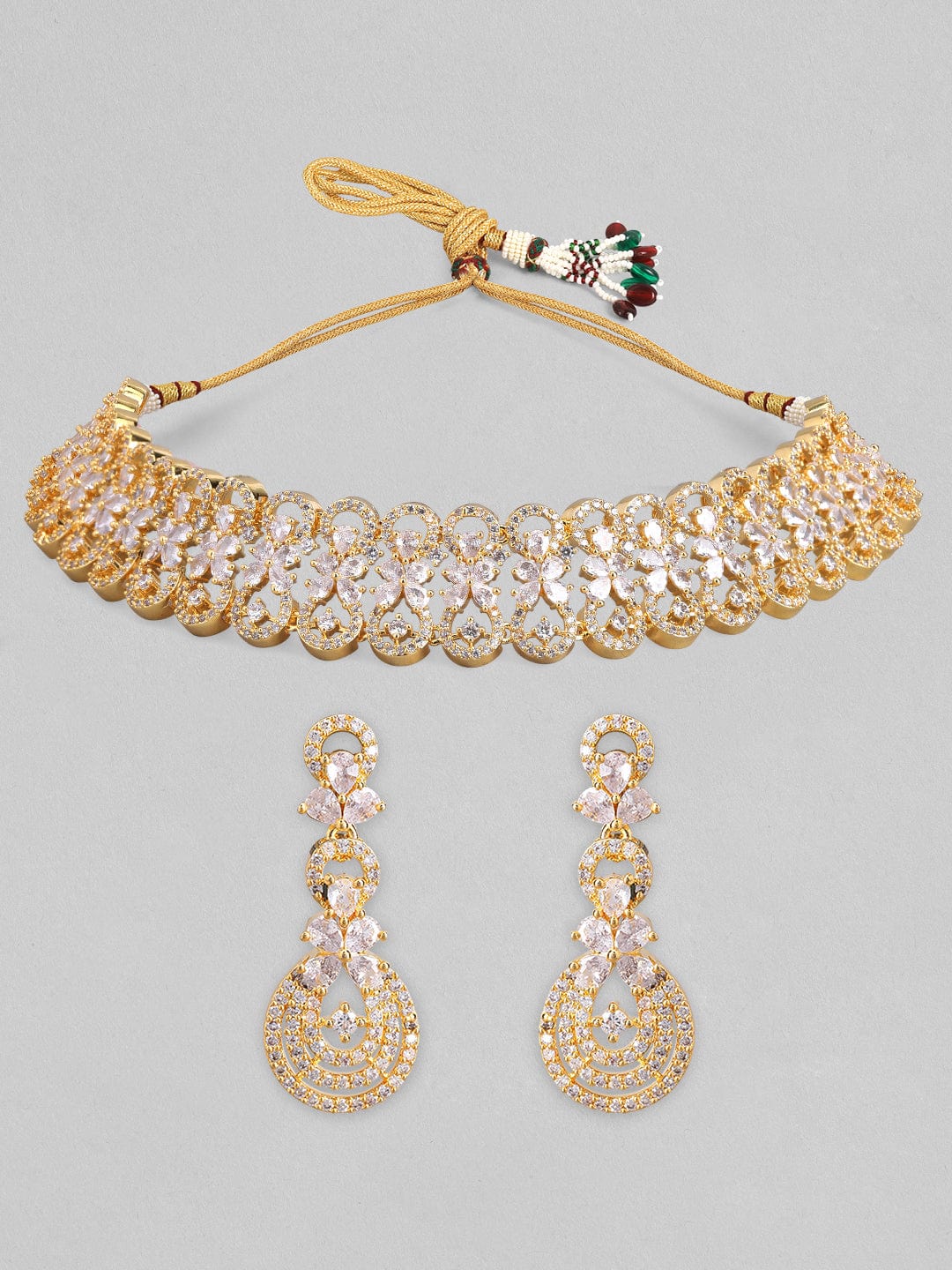 American Diamond Zirconia Choker Set Gold
