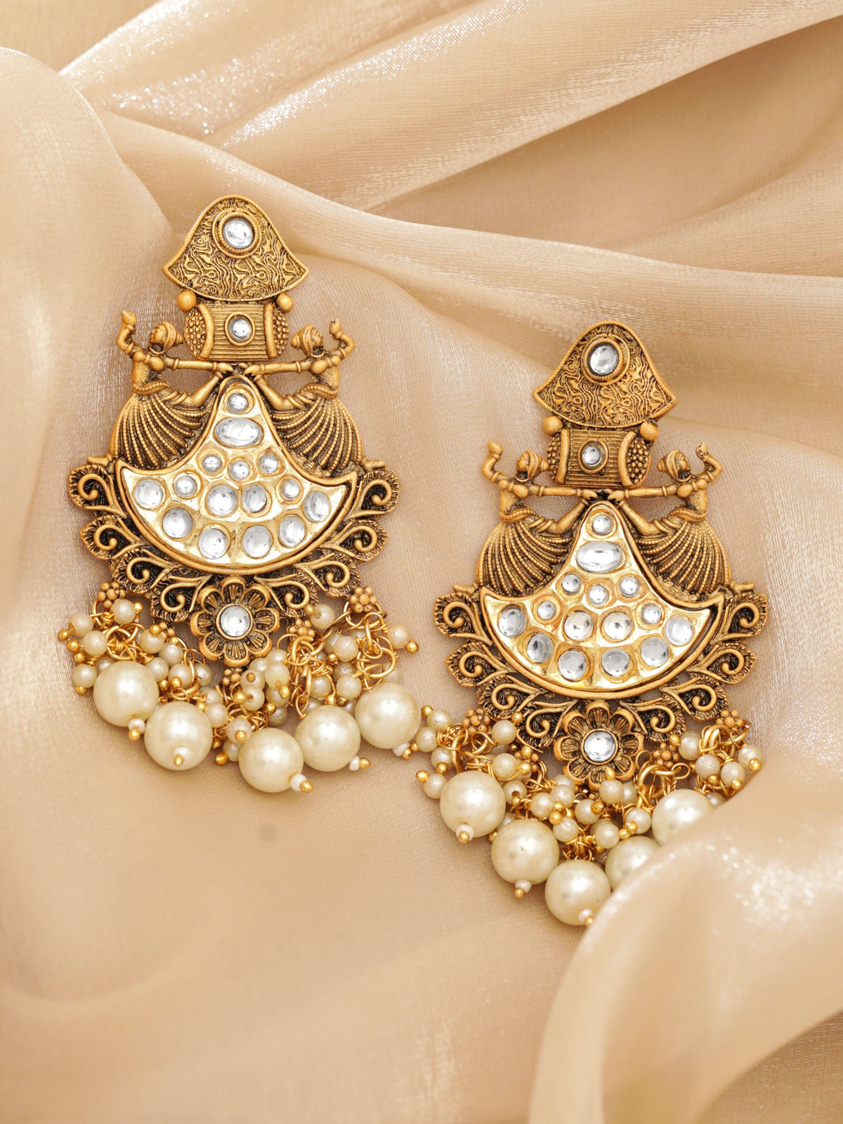 Heritage Dance Kundan Danglers White