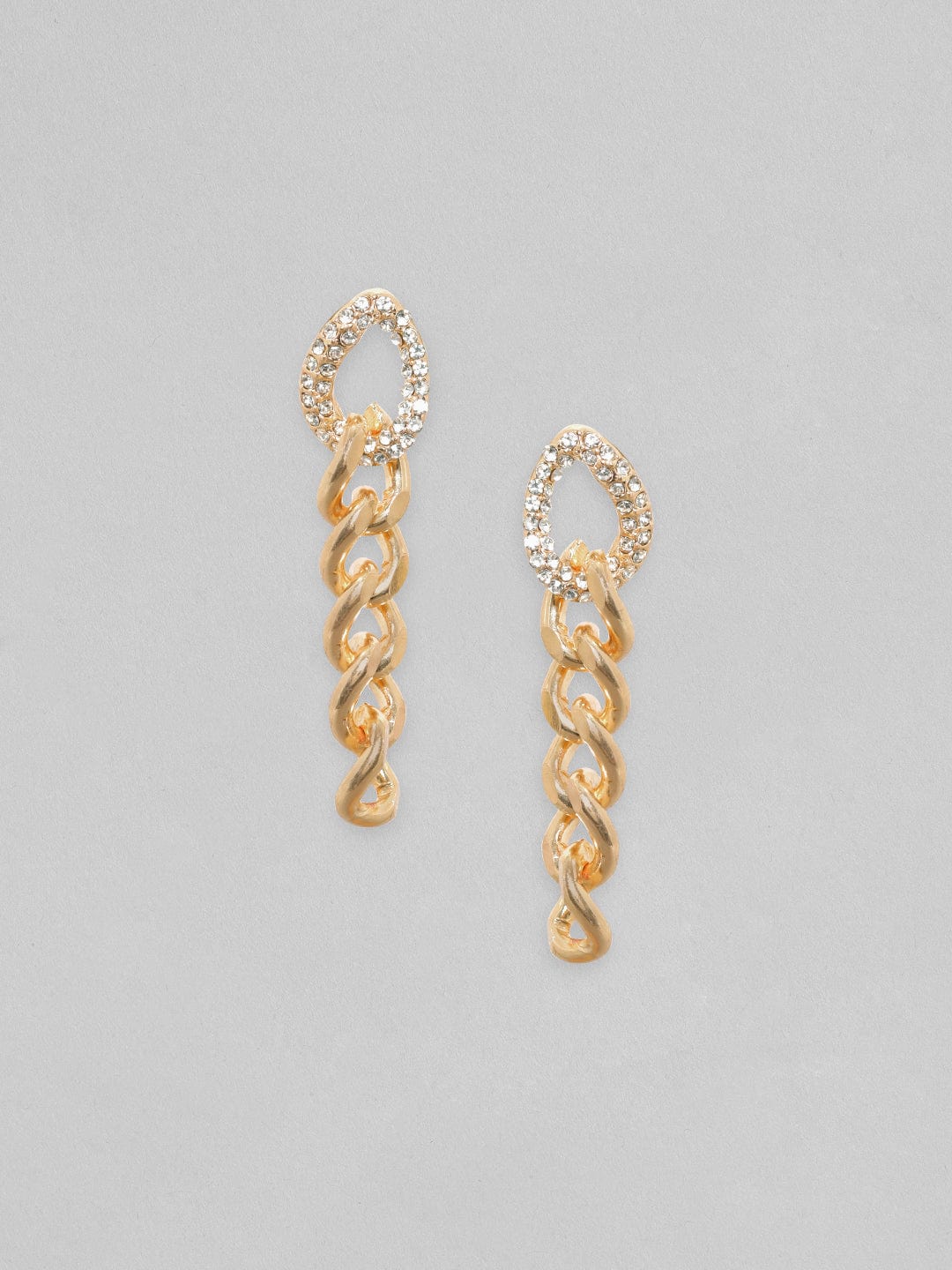 【Rubans】 Voguish Gold Toned Cuban Link Cubic Zirconia Drop Earrings｜ヴォーギッシュ ゴールドトーン キューバンリンク キュービックジルコニア ドロップイヤリング